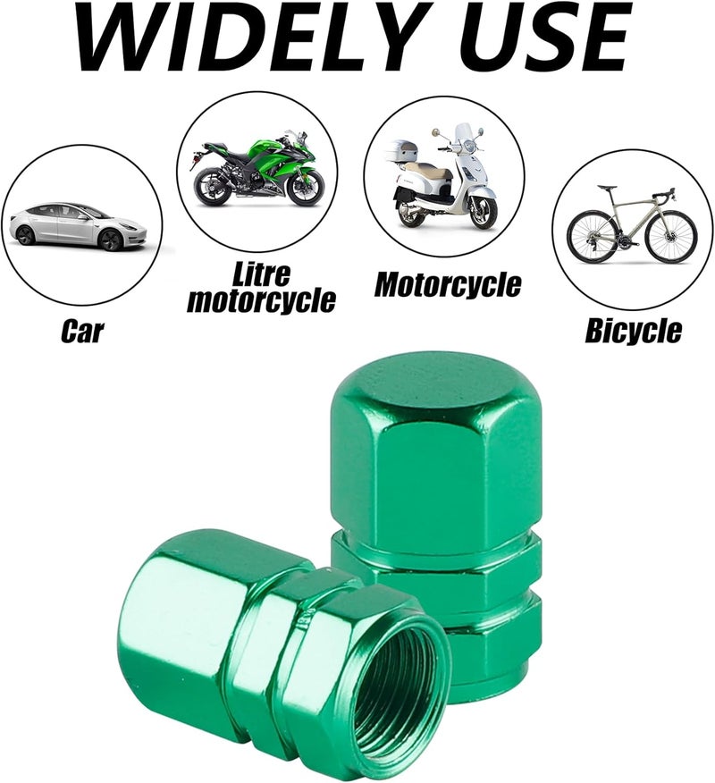alpmosn Aluminum Tire Stem Valve Caps Wheel Valve Covers Car Dustproof Tire Cap Cover Accessories, Universal for SUV, Car, Bike and Motorcycle, Hexagon Shape (4PCS Green) - Image 5
